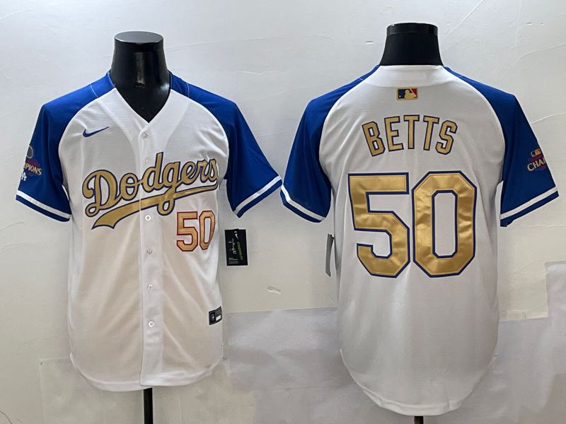 Men Los Angeles Dodgers 50 Betts White Blue Game Nike 2025 MLB Jersey style 1